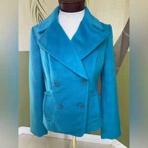 Liz Claiborne blue turquoise  double breasted lined fitted coat Size S